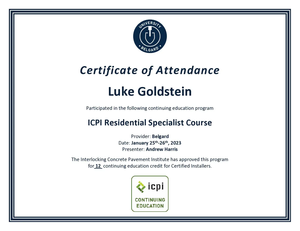 Licenses - 2023 ICPI Certificates ICPI Residential Specialist Course page0001 - Mr. Outdoor Living
