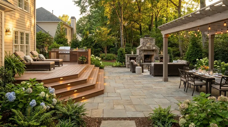 Deck to Patio Transition Outdoor Rooms