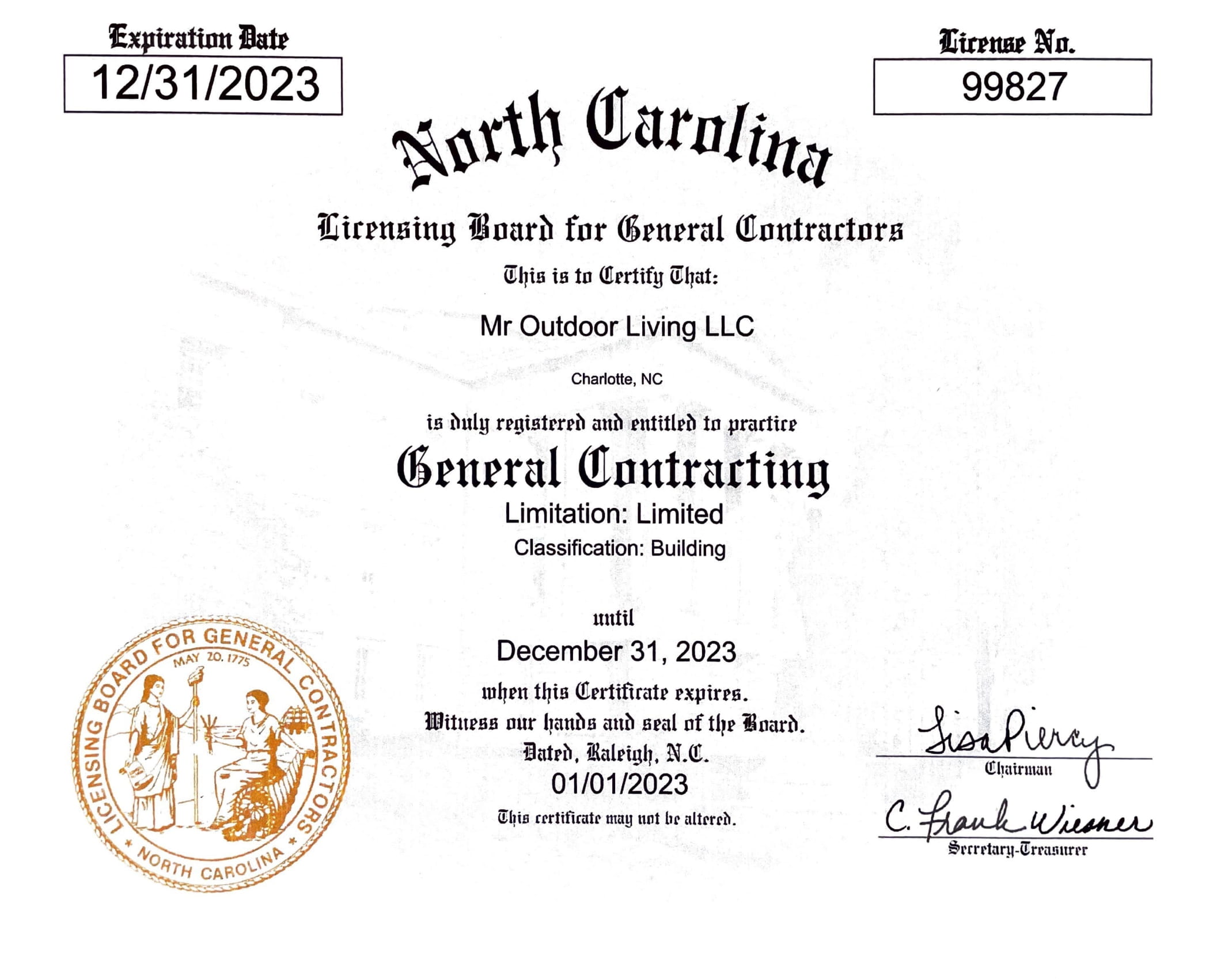 North Carolina General Contracting License